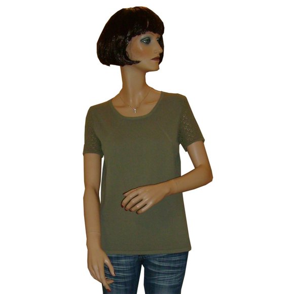 NWT Women’s Short Cochet Sleeve Scoop Neck Green Sweater Top Size M 8 10 - Picture 1 of 4